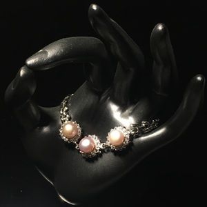Pink Cultured Pearl Rhinestone Bracelet
